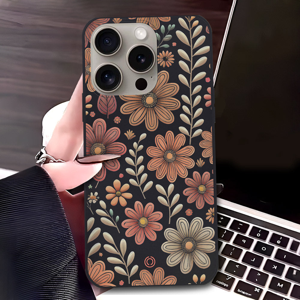 iPhone 15 Pro Max Cover - Black - D4 - ONation Floral Series - HQ Liquid Silicone Soft Case