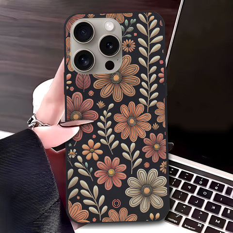 iPhone 15 Pro Max Cover - Black - D4 - ONation Floral Series - HQ Liquid Silicone Soft Case