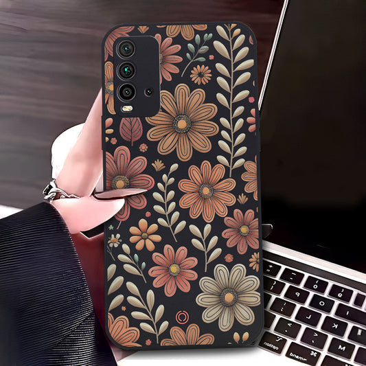 Xiaomi Redmi Note 9 4G Cover - Black - D4 - ONation Floral Series - HQ Liquid Silicone Soft Case
