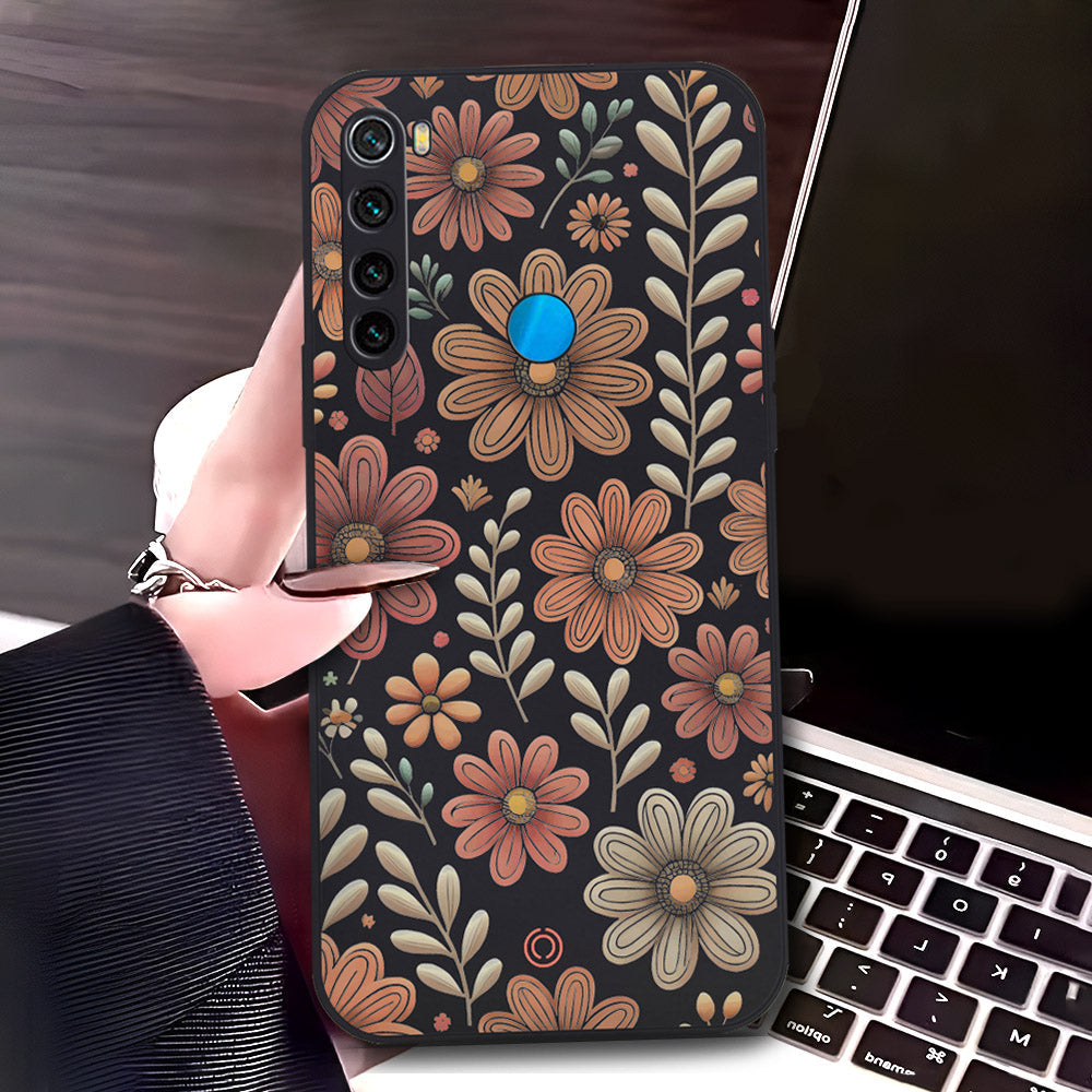 Xiaomi Redmi Note 8 2021 Cover - Black - D4 - ONation Floral Series - HQ Liquid Silicone Soft Case