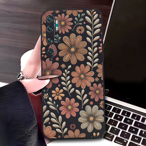 Xiaomi Mi Note 10 Cover - Black - D4 - ONation Floral Series - HQ Liquid Silicone Soft Case
