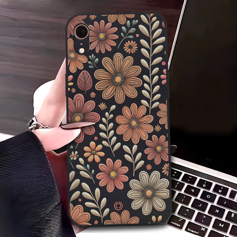 iPhone XR Cover - Black - D4 - ONation Floral Series - HQ Liquid Silicone Soft Case