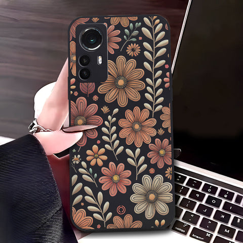 Xiaomi 12S Cover - Black - D4 - ONation Floral Series - HQ Liquid Silicone Soft Case
