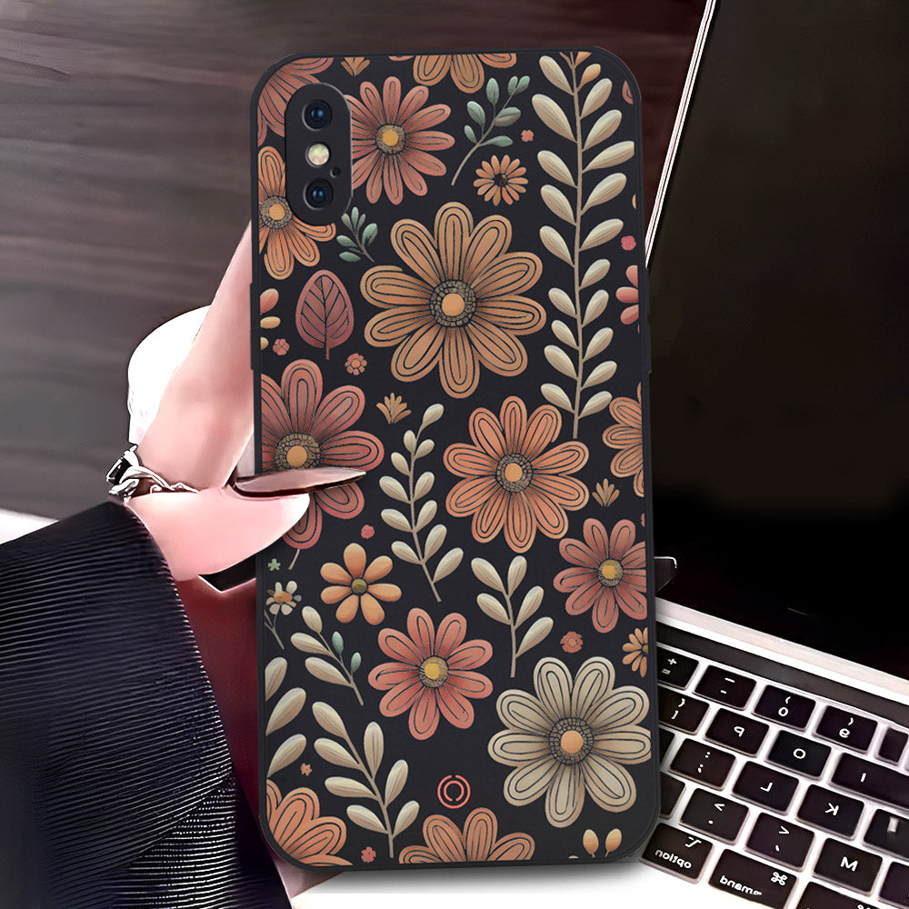 iPhone XS / X Cover - Black - D4 - ONation Floral Series - HQ Liquid Silicone Soft Case