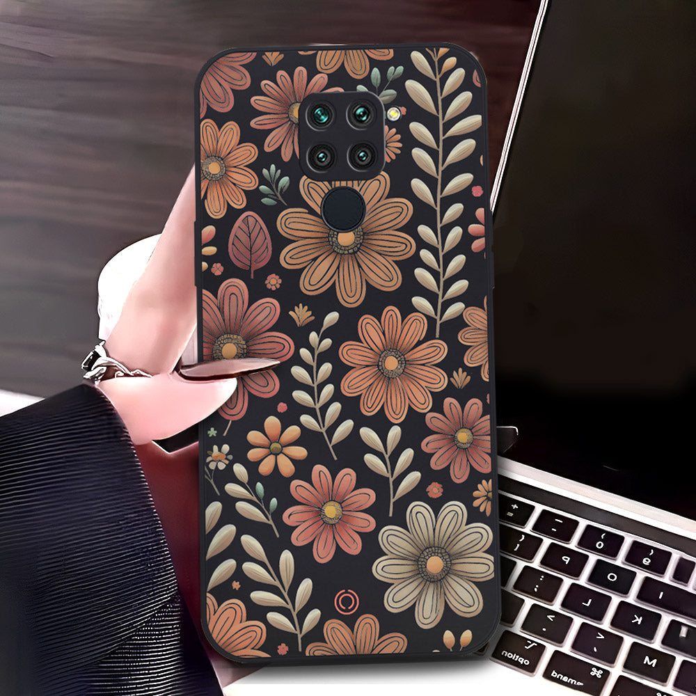 Xiaomi Redmi 10X 4G Cover - Black - D4 - ONation Floral Series - HQ Liquid Silicone Soft Case
