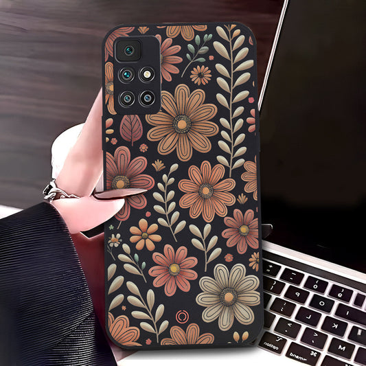 Xiaomi Redmi 10 Prime Cover - Black - D4 - ONation Floral Series - HQ Liquid Silicone Soft Case