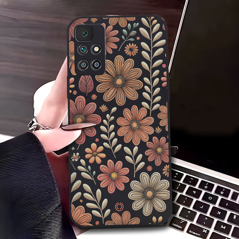 Xiaomi Redmi 10 Cover - Black - D4 - ONation Floral Series - HQ Liquid Silicone Soft Case