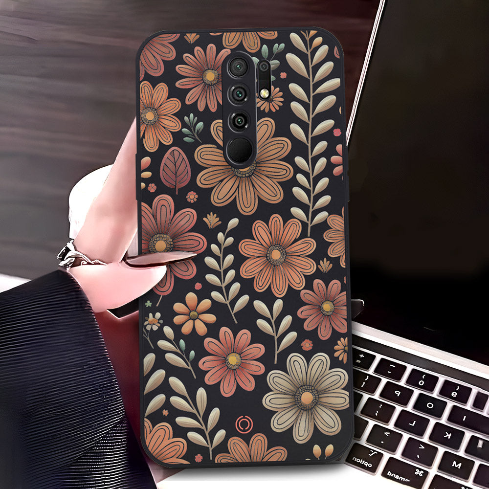 Xiaomi Redmi 9 Prime Cover - Black - D4 - ONation Floral Series - HQ Liquid Silicone Soft Case