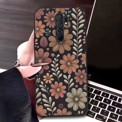 Xiaomi Redmi 9 Prime Cover - Black - D4 - ONation Floral Series - HQ Liquid Silicone Soft Case