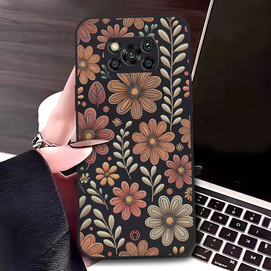 Xiaomi Poco X3 Cover - Black - D4 - ONation Floral Series - HQ Liquid Silicone Soft Case