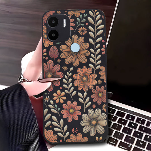 Xiaomi Poco C50 Cover - Black - D4 - ONation Floral Series - HQ Liquid Silicone Soft Case