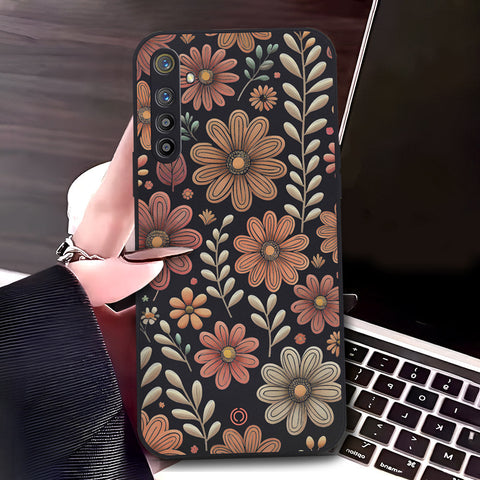 Realme XT Cover - Black - D4 - ONation Floral Series - HQ Liquid Silicone Soft Case
