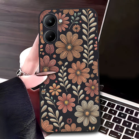 Realme C33 Cover - Black - D4 - ONation Floral Series - HQ Liquid Silicone Soft Case