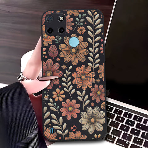 Realme C21Y Cover - Black - D4 - ONation Floral Series - HQ Liquid Silicone Soft Case