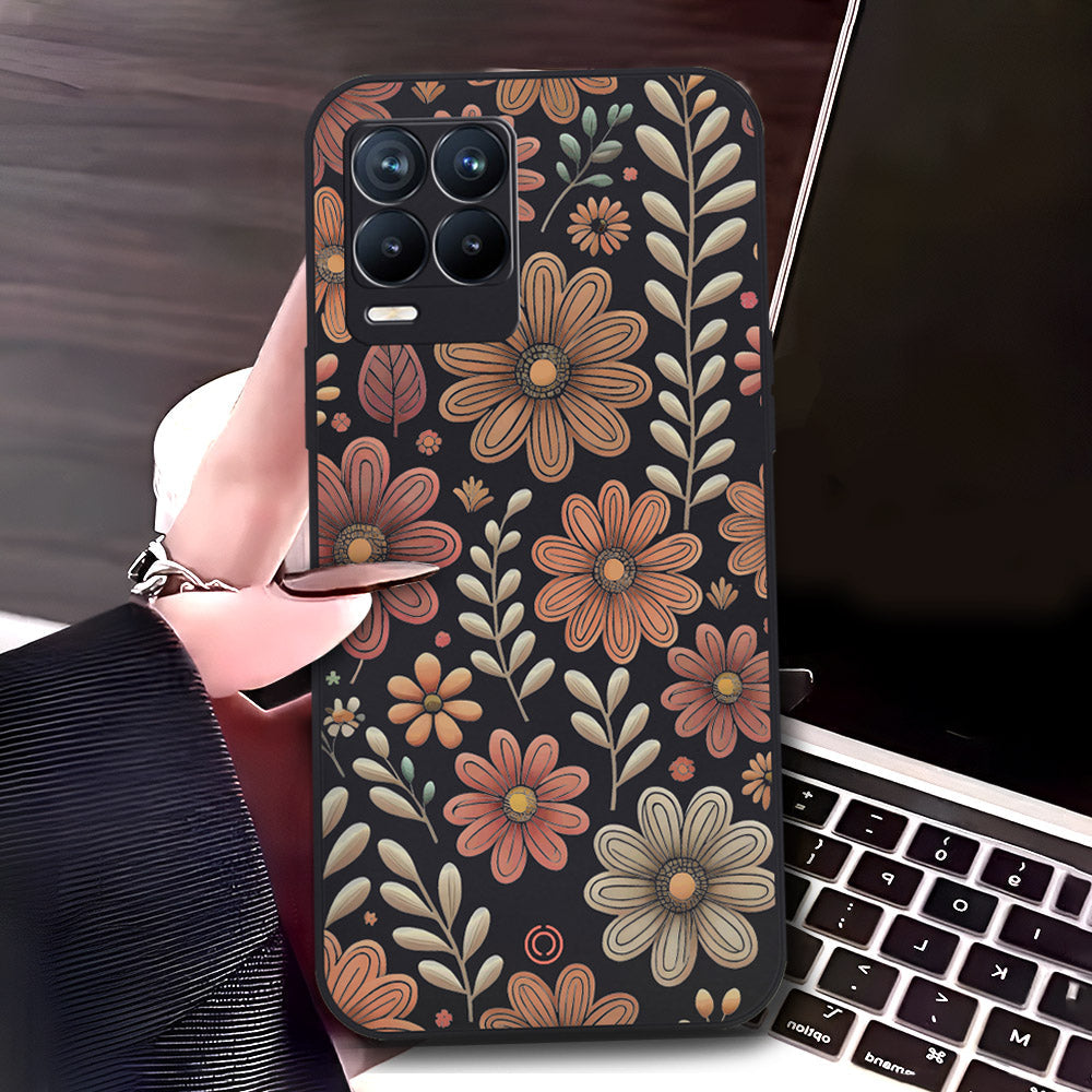 Realme 8 Pro Cover - Black - D4 - ONation Floral Series - HQ Liquid Silicone Soft Case