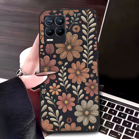 Realme 8 Pro Cover - Black - D4 - ONation Floral Series - HQ Liquid Silicone Soft Case