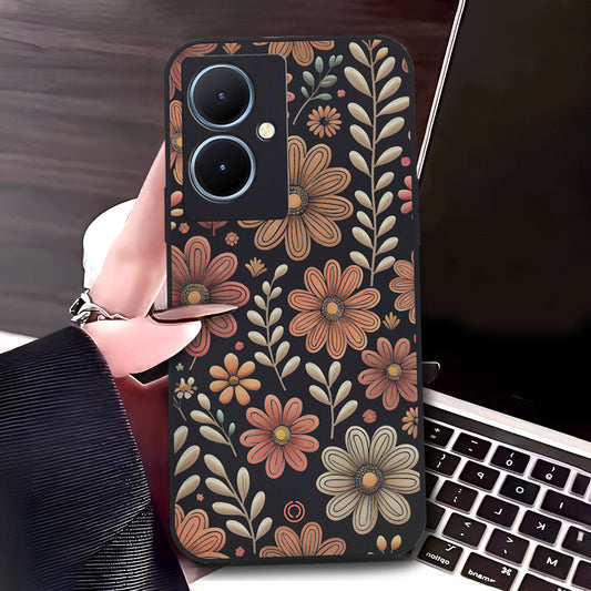 Vivo Y78 Plus 5G Cover - Black - D4 - ONation Floral Series - HQ Liquid Silicone Soft Case
