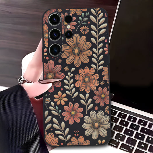 Samsung Galaxy S23 Ultra 5G Cover - Black - D4 - ONation Floral Series - HQ Liquid Silicone Soft Case