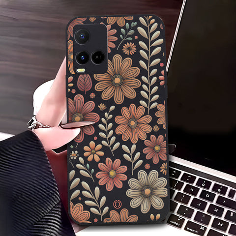 Vivo Y21t Cover - Black - D4 - ONation Floral Series - HQ Liquid Silicone Soft Case
