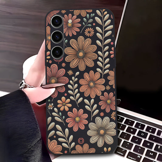 Samsung Galaxy S23 5G Cover - Black - D4 - ONation Floral Series - HQ Liquid Silicone Soft Case