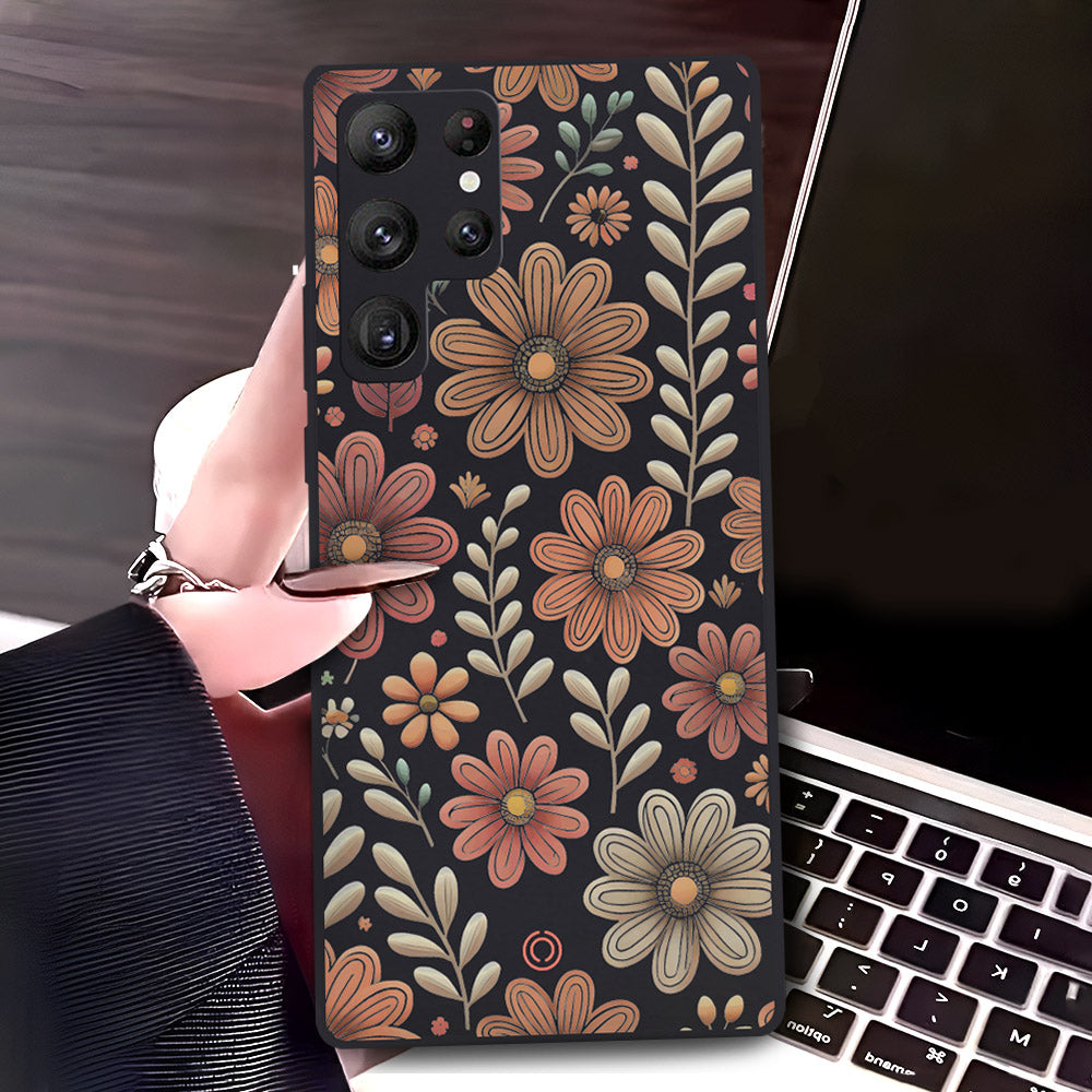 Samsung Galaxy S22 Ultra 5G Cover - Black - D4 - ONation Floral Series - HQ Liquid Silicone Soft Case