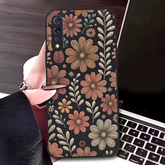 Vivo S1 Cover - Black - D4 - ONation Floral Series - HQ Liquid Silicone Soft Case