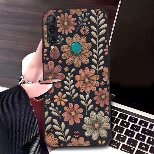 Huawei Y9 Prime 2019 Cover - Black - D4 - ONation Floral Series - HQ Liquid Silicone Soft Case