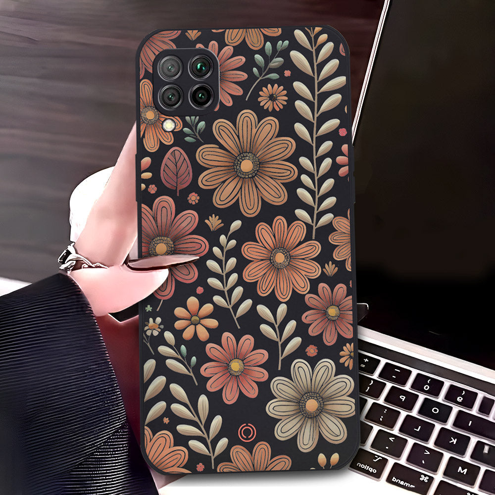 Huawei P40 Lite 5G Cover - Black - D4 - ONation Floral Series - HQ Liquid Silicone Soft Case
