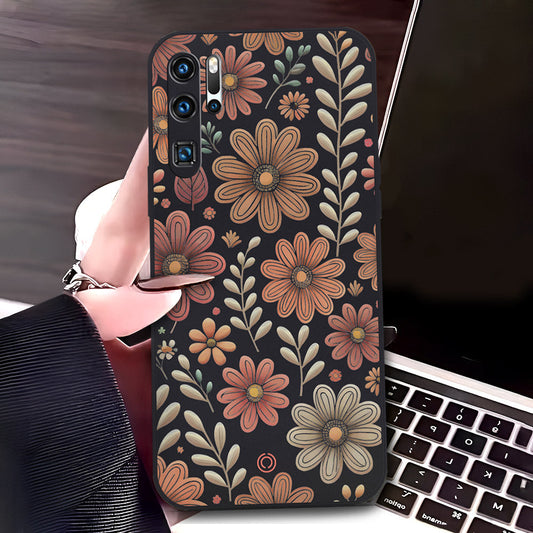 Huawei P30 Pro Cover - Black - D4 - ONation Floral Series - HQ Liquid Silicone Soft Case