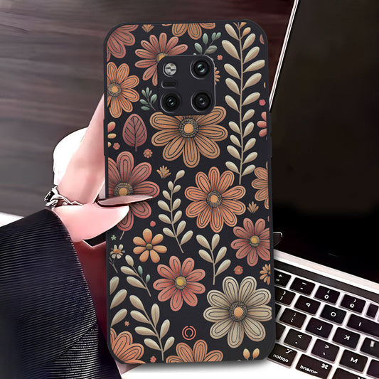 Huawei Mate 20 Pro Cover - Black - D4 - ONation Floral Series - HQ Liquid Silicone Soft Case
