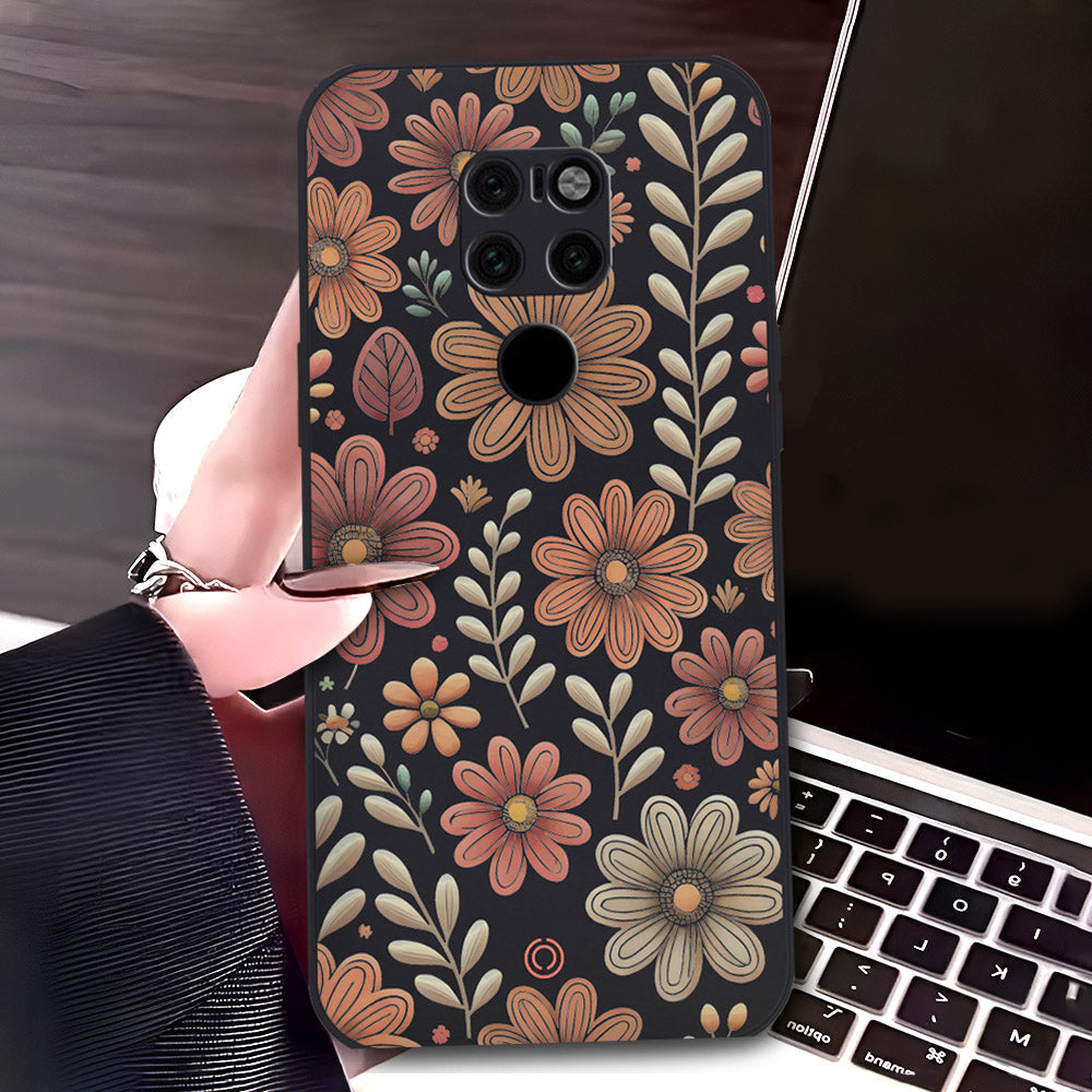 Huawei Mate 20 Cover - Black - D4 - ONation Floral Series - HQ Liquid Silicone Soft Case