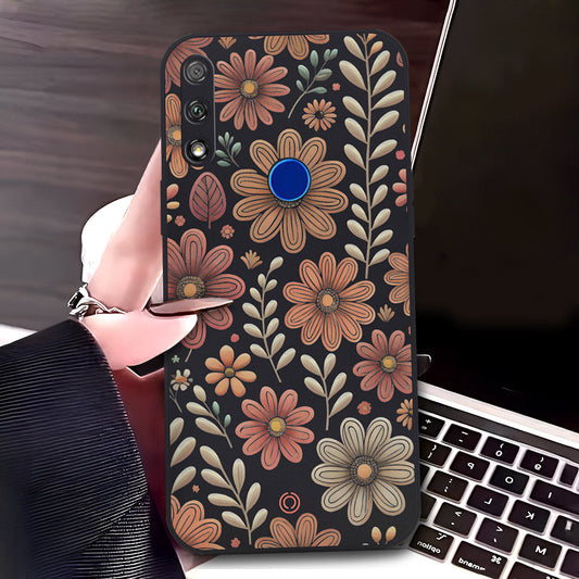 Honor 9X Cover - Black - D4 - ONation Floral Series - HQ Liquid Silicone Soft Case