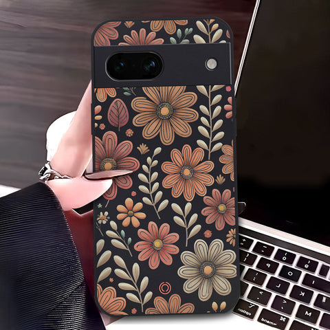 Google Pixel 7a Cover - Black - D4 - ONation Floral Series - HQ Liquid Silicone Soft Case