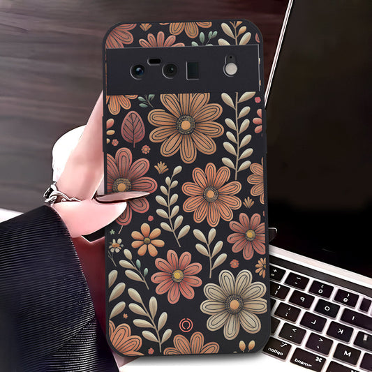 Google Pixel 6 Cover - Black - D4 - ONation Floral Series - HQ Liquid Silicone Soft Case