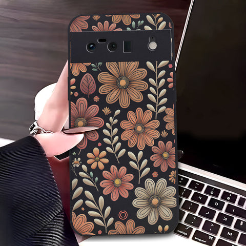 Google Pixel 6 Cover - Black - D4 - ONation Floral Series - HQ Liquid Silicone Soft Case