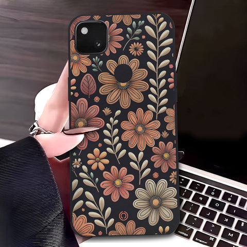 Google Pixel 4 XL Cover - Black - D4 - ONation Floral Series - HQ Liquid Silicone Soft Case