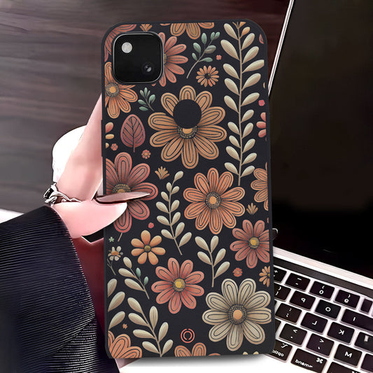 Google Pixel 4 Cover - Black - D4 - ONation Floral Series - HQ Liquid Silicone Soft Case