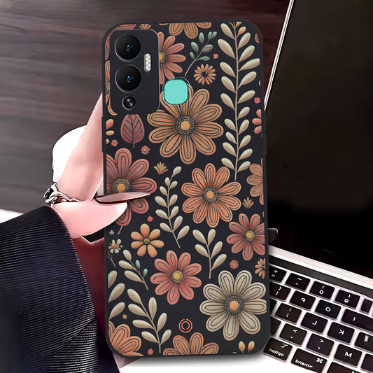 Infinix Hot 12 Play Cover - Black - D4 - ONation Floral Series - HQ Liquid Silicone Soft Case