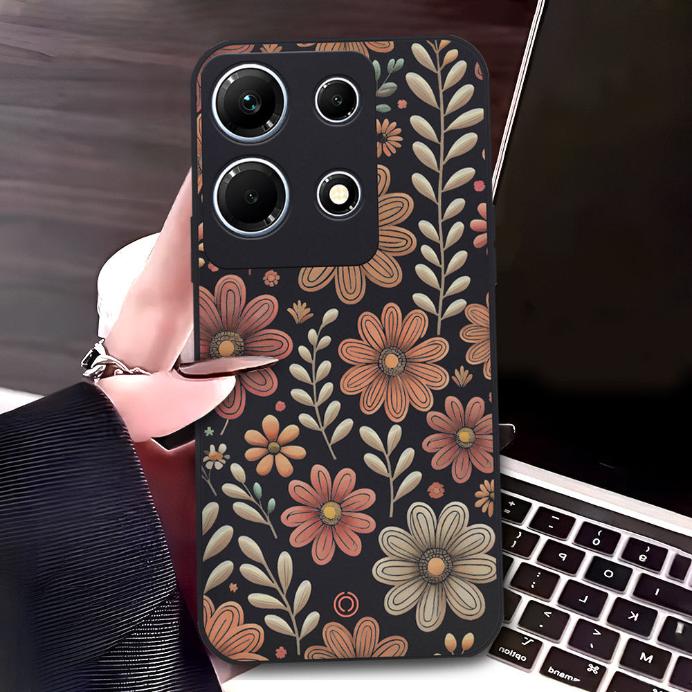 Infinix Note 30 Cover - Black - D4 - ONation Floral Series - HQ Liquid Silicone Soft Case