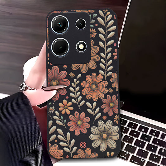 Infinix Note 30 Cover - Black - D4 - ONation Floral Series - HQ Liquid Silicone Soft Case