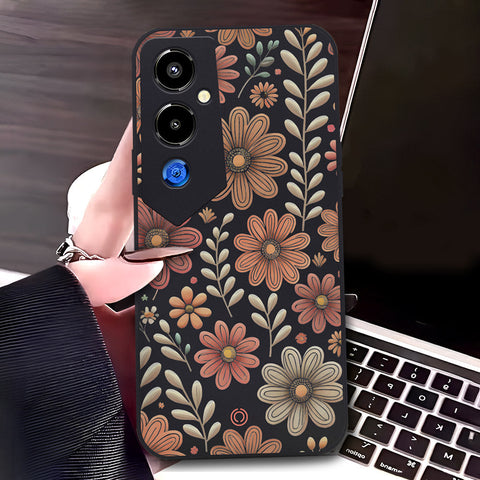 Tecno Pova 4 Pro Cover - Black - D4 - ONation Floral Series - HQ Liquid Silicone Soft Case