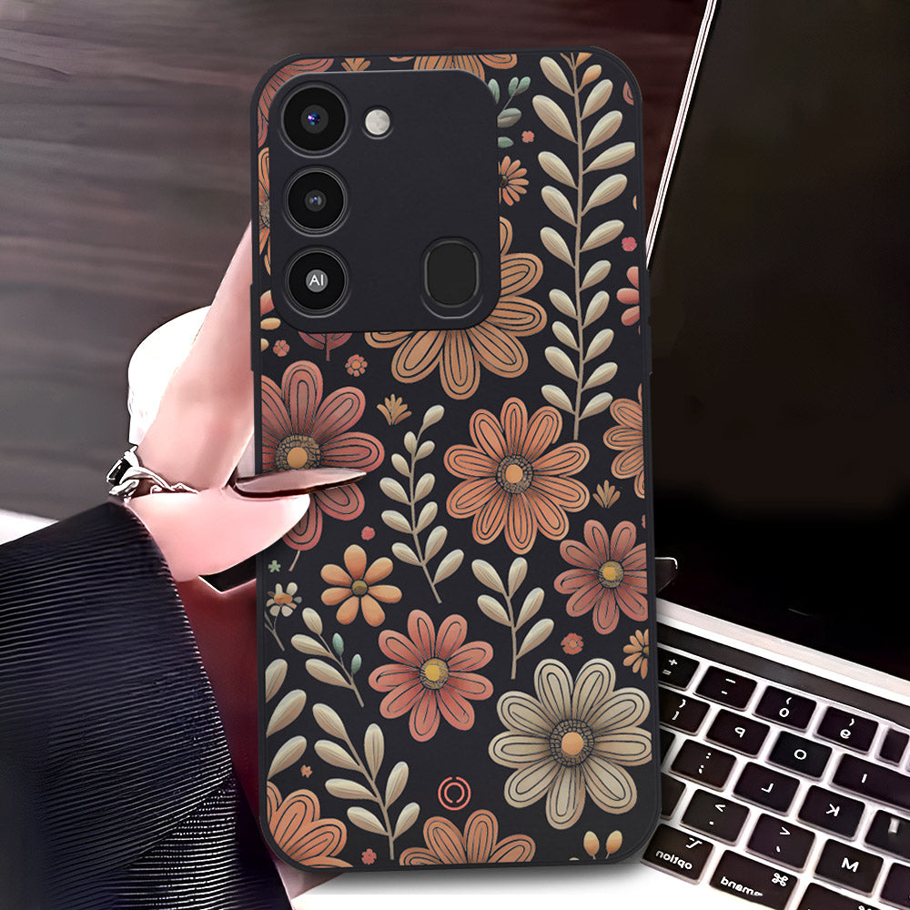 Tecno Spark Go 2022 Cover - Black - D4 - ONation Floral Series - HQ Liquid Silicone Soft Case