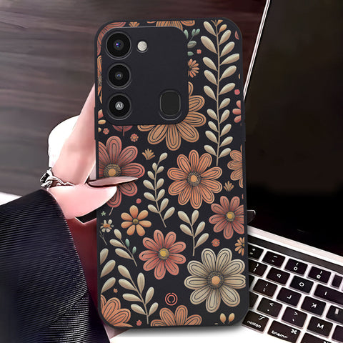 Tecno Spark Go 2022 Cover - Black - D4 - ONation Floral Series - HQ Liquid Silicone Soft Case