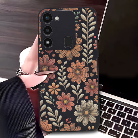 Tecno Spark 9 Cover - Black - D4 - ONation Floral Series - HQ Liquid Silicone Soft Case