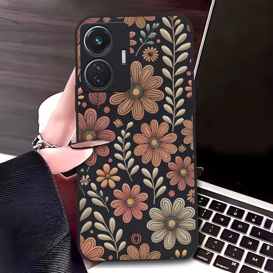 Vivo Y55 4G Cover - Black - D4 - ONation Floral Series - HQ Liquid Silicone Soft Case