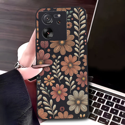 Xiaomi 13T Pro Cover - Black - D4 - ONation Floral Series - HQ Liquid Silicone Soft Case