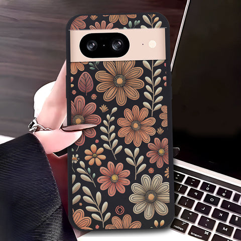 Google Pixel 8 Cover - Black - D4 - ONation Floral Series - HQ Liquid Silicone Soft Case