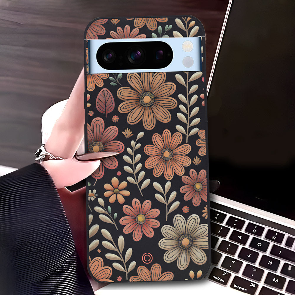 Google Pixel 8 Pro Cover - Black - D4 - ONation Floral Series - HQ Liquid Silicone Soft Case
