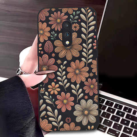 OnePlus 7 Cover - Black - D4 - ONation Floral Series - HQ Liquid Silicone Soft Case