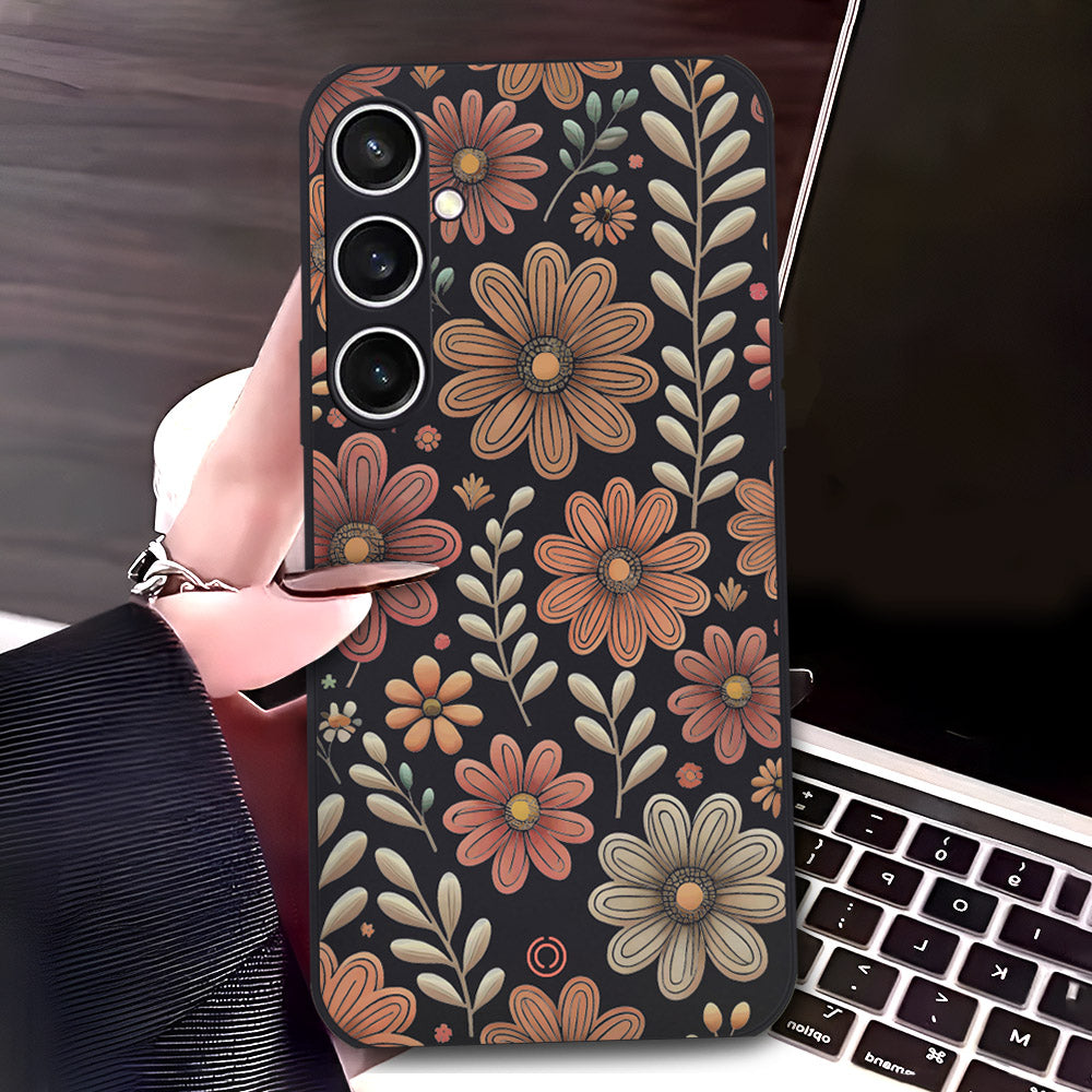 Samsung Galaxy S23 FE Cover - Black - D4 - ONation Floral Series - HQ Liquid Silicone Soft Case